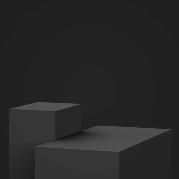 Negro Cubo Gris Caja Podio Escena Mínima Fondo Estudio Abstracto — Foto de Stock