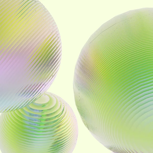 3D金属製のボールグリーンピンクのパステルグラデーション色は 現代的な背景を隔離しました 概要円形状オブジェクトイラストレンダリング — ストック写真