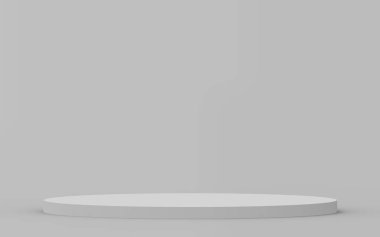 3d gri beyaz silindir podyum minimum stüdyo arkaplanı. Soyut 3d geometrik şekil çizimi çizimi.