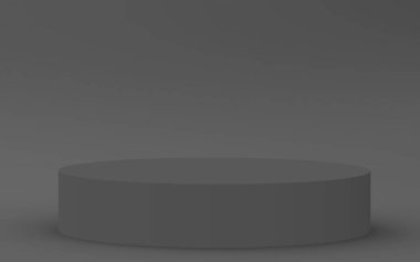 3d gri siyah silindir podyum minimum stüdyo arkaplanı. Soyut 3d geometrik şekil çizimi. İş ürünü sunumu için.