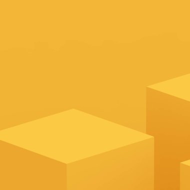 3D sarı podyum sahnesi stüdyo arkaplanı çok az. Soyut 3d geometrik şekil çizimi. Yaz tatili ürünleri için görüntü.