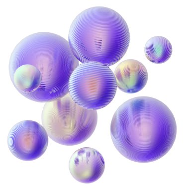 3D metal toplar mor pastel renkler izole edilmiş modern arkaplan. Soyut yuvarlak geometrik şekil çizimi çizimi.