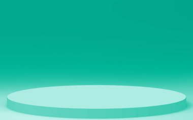 3D yeşil, parlak silindir podyum stüdyo arkaplanı. Soyut 3d geometrik şekil çizimi. Gıda için doğal ürün görüntüsü.
