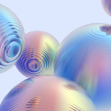 3D metal toplar pastel gradyan renk izole modern arkaplan. Soyut yuvarlak geometrik şekil çizimi çizimi.
