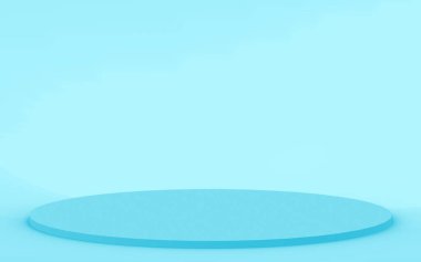 3D mavi silindir podyum minimum stüdyo arkaplanı. Soyut 3d geometrik şekil çizimi. İlaç ürünü için görünüm