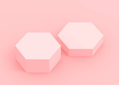 Soyut 3d pembe altıgen podyum minimum stüdyo arkaplanı. 3 boyutlu geometrik şekil çizimi. Kozmetik moda ve sevgililer günü ürünü. 