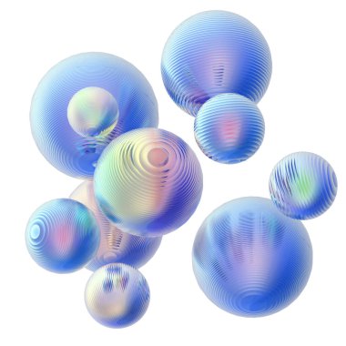 3D metal toplar pastel gradyan renk izole modern arkaplan. Soyut yuvarlak geometrik şekil çizimi çizimi.