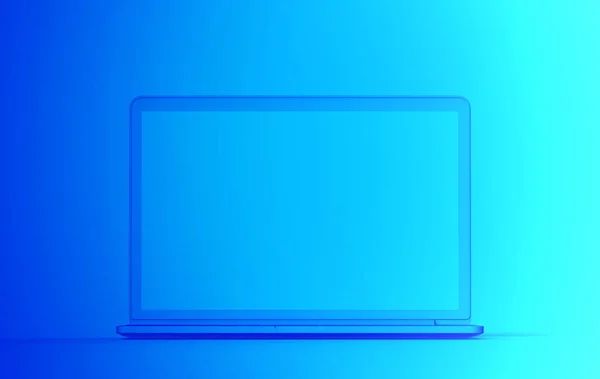 Laptop Niebieski Kolor Niebieskim Tle Gradientu Minimalna Makieta Komputerowa Obiektu — Zdjęcie stockowe
