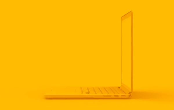 Laptop Żółty Kolor Żółtych Tłach Minimalna Makieta Komputerowa Obiektu Biznes — Zdjęcie stockowe