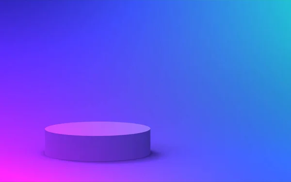 3D紫色のネオンライトシリンダーの表彰台最小スタジオグラデーション暗い色の背景 概要3D形状オブジェクトイラストレンダリング ナイトクラブパーティーや技術製品の表示 — ストック写真