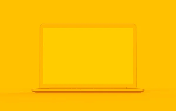 Laptop Yellow Color Yellow Backgrounds Minimal Object Computer Mockup Business — Stock Photo, Image