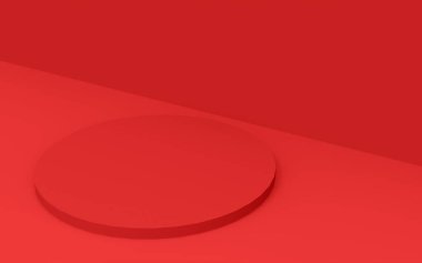3d kırmızı silindir podyum minimum stüdyo arkaplanı. Soyut 3d geometrik şekil çizimi. Yaz tatili ürünleri için görüntü.