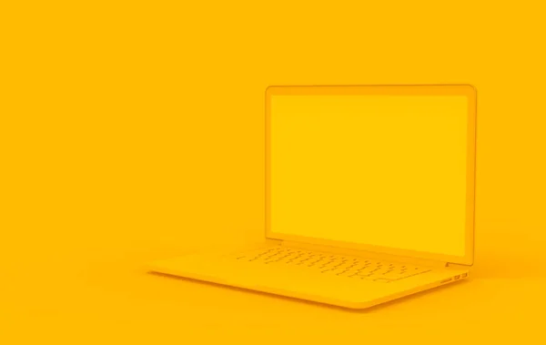 Laptop Żółty Kolor Żółtych Tłach Minimalna Makieta Komputerowa Obiektu Biznes — Zdjęcie stockowe