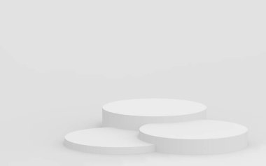 3D gri, parlak silindir podyum stüdyo arka planı. Soyut 3d geometrik şekil çizimi çizimi.