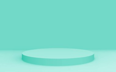3D yeşil, parlak silindir podyum stüdyo arkaplanı. Soyut 3d geometrik şekil çizimi. Gıda için doğal ürün görüntüsü.