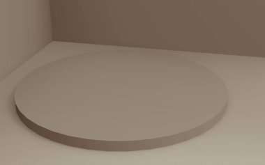 3D kahverengi silindir podyum stüdyo arkaplanı. Soyut 3d geometrik şekil çizimi. Kozmetik parfüm ürünleri için görünüm.