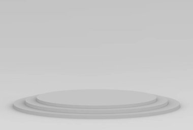 3d gri beyaz silindir podyum minimum stüdyo arkaplanı. Soyut 3d geometrik şekil çizimi çizimi.