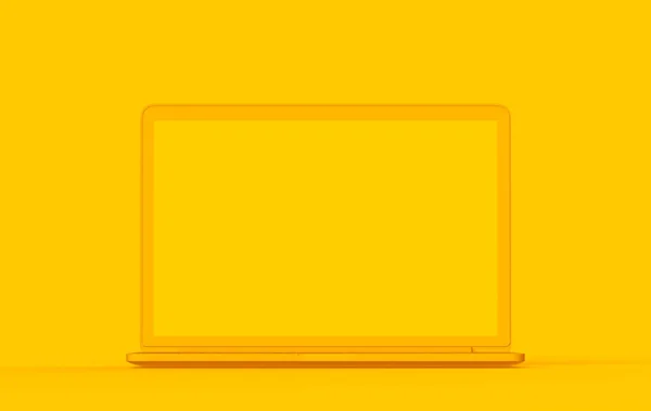 Laptop Żółty Kolor Żółtych Tłach Minimalna Makieta Komputerowa Obiektu Biznes — Zdjęcie stockowe