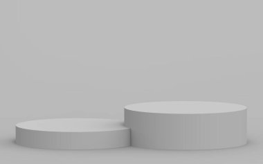 3d gri beyaz silindir podyum minimum stüdyo arkaplanı. Soyut 3d geometrik şekil çizimi çizimi.