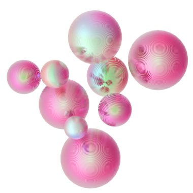 3 boyutlu metal toplar pembe pastel renkler izole edilmiş modern arkaplan. Soyut yuvarlak geometrik şekil çizimi çizimi.
