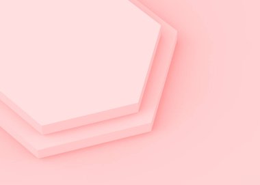 Soyut 3d pembe altıgen podyum minimum stüdyo arkaplanı. 3 boyutlu geometrik şekil çizimi. Kozmetik moda ve sevgililer günü ürünü. 