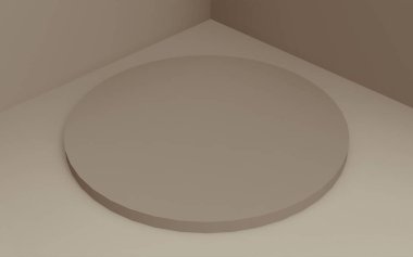 3D kahverengi silindir podyum stüdyo arkaplanı. Soyut 3d geometrik şekil çizimi. Kozmetik parfüm ürünleri için görünüm.