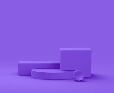 Soyut 3d mor menekşe platform minimum stüdyo arkaplanı. 3 boyutlu geometrik şekil çizimi. Kozmetik ve güzellik ürünleri için görünüm.