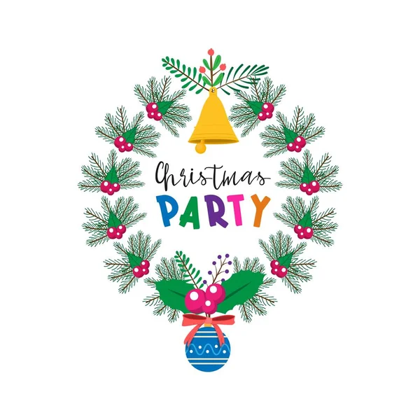 Corona de Navidad de hojas de plantas con decoraciones — Vector de stock