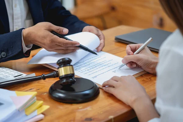 Law, Consultation, Agreement, Contract, Lawyers advice on litigation matters and sign contracts as lawyers to accept complaints for clients. Concept Attorney.