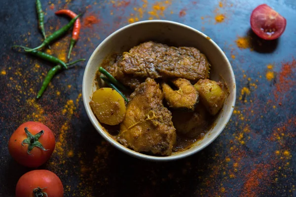 Bengalisches Gericht Fischkalia Oder Masala Curry Einer Schüssel Serviert Nahaufnahme — Stockfoto