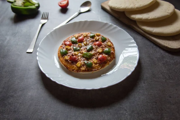 Popular Italian Snack Item Pizza White Plate Background Close Selective — Stock Photo, Image