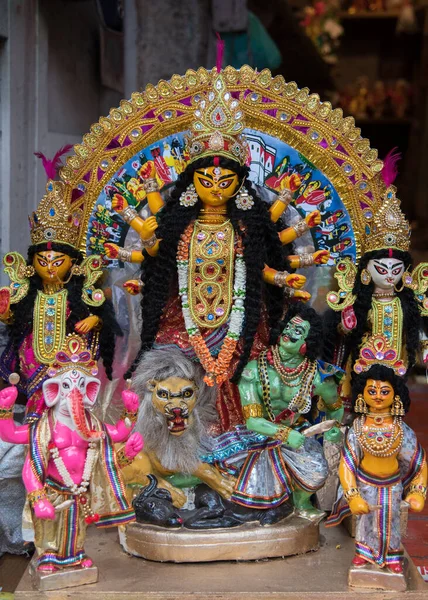 Ídolo Totalmente Decorado Diosa Hindú Durga Con Uso Enfoque Selectivo — Foto de Stock