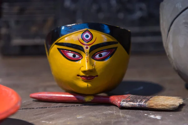 Zbliżenie Malowane Idol Bogini Durga Wykorzystaniem Selektywnej Ostrości — Zdjęcie stockowe