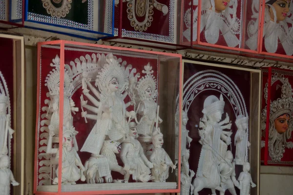 Ídolo Barro Deusa Hindu Durga Sob Preparativos Para Festival Durga — Fotografia de Stock