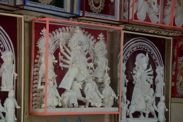 Ídolo Arcilla Diosa Hindú Durga Preparación Para Festival Durga Puja — Foto de Stock