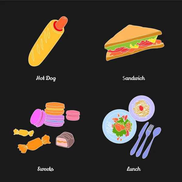 Comida Ilustraciones Sándwich Hot Dog Almuerzo Desayuno Cena Dulces — Archivo Imágenes Vectoriales