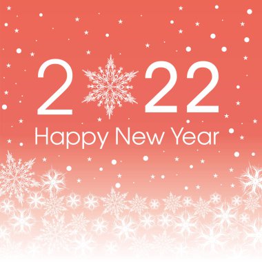 2022 Mutlu Yıllar Kart Şablonu. Patern kar tanelerini beyaz ve pembe renkte dizayn et. Vektör çizimi. Vektör illüstrasyonu.