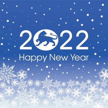 2022 Mutlu Yıllar Kart Şablonu. Dizayn patern kar taneleri beyaz ve klasik mavi renk.