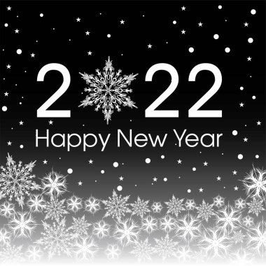 2022 Mutlu Yıllar Kart Şablonu. Bembeyaz kar taneleri tasarla, kaplan. Siyah ve beyaz renkler. Vektör illüstrasyonu.
