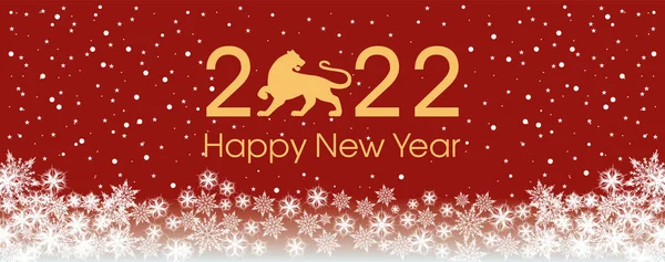 2022 Gelukkig Nieuwjaarskaartsjabloon Ontwerp Patroon Sneeuwvlokken Wit Tijger Rode Gouden — Stockvector