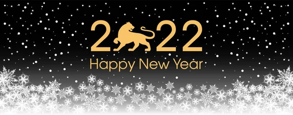 2022 Gelukkig Nieuwjaarskaartsjabloon Ontwerp Patroon Sneeuwvlokken Wit Tijger Zwart Gouden — Stockvector