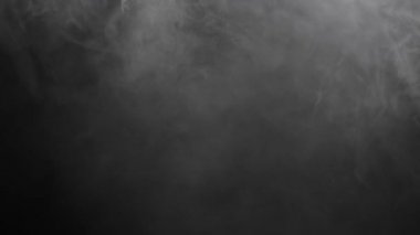 Karanlık Arkaplanda Ağır Çekimde Kalın Atmosfer. Siyah Arkaplanda Gerçekçi Atmosferik Gri Duman. Beyaz Duman Yavaşça Yükseliyor. Duman Efekti 4K