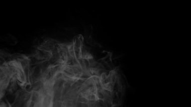 Smoke Fog in Slow Motion on Dark Backbackground 'da. Siyah Arkaplanda Gerçekçi Atmosferik Gri Duman. Beyaz Duman Yavaşça Yükseliyor. Duman Efekti 4K