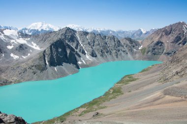 Wonderful mountain landscape, lake, highland, peak, beauty world Picturesque view near Alakul lake in Terskey Alatoo mountains, Tian-Shan, Karakol, Kyrgyzstan