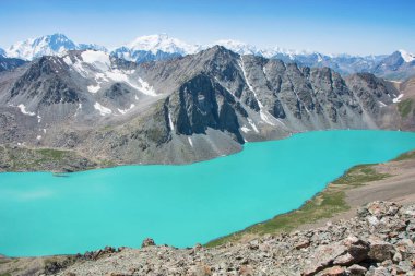 Wonderful mountain landscape, lake, highland, peak, beauty world Picturesque view near Alakul lake in Terskey Alatoo mountains, Tian-Shan, Karakol, Kyrgyzstan