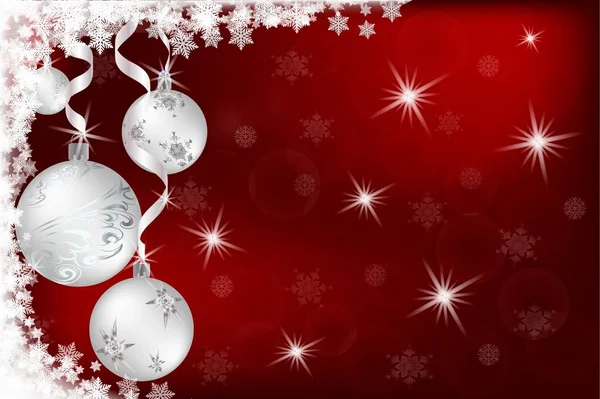 Bellissimo Sfondo Rosso Natale Con Palle Natale Argento Capodanno Immagine — Vettoriale Stock