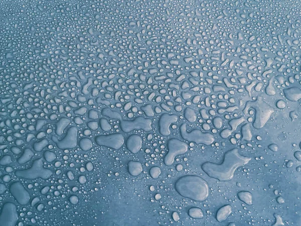Water Drops Different Sizes Blue Surface Drops Texture Rain Blue — Foto Stock