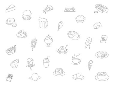 Satır sanatı yemek simgesi seti Boyama kitabı