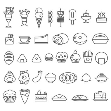 Food Illustration Icon Set Parfait Ice Cream Cake Crepe Donut Dumplings Pudding etc.