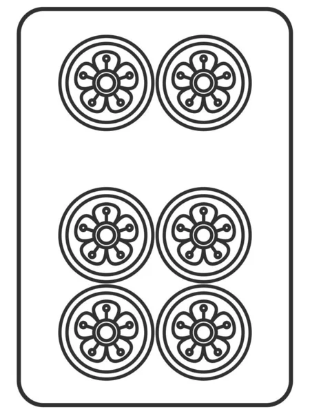 Línea Dibujo Seis Cilindros Mahjong Icono Ilustración Del Azulejo — Vector de stock